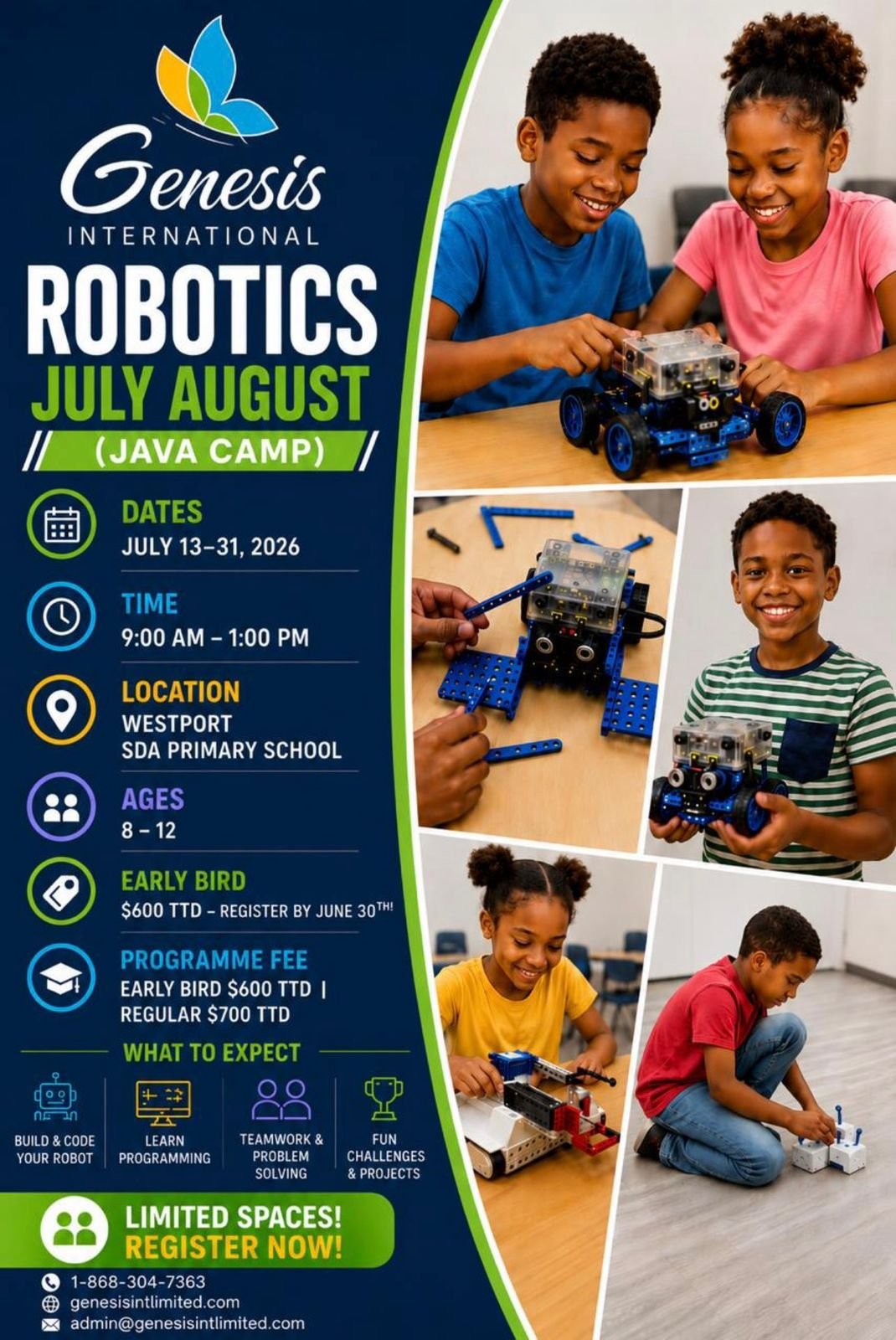 Genesis Robotics JAVA Camp - Diego Martin flyer